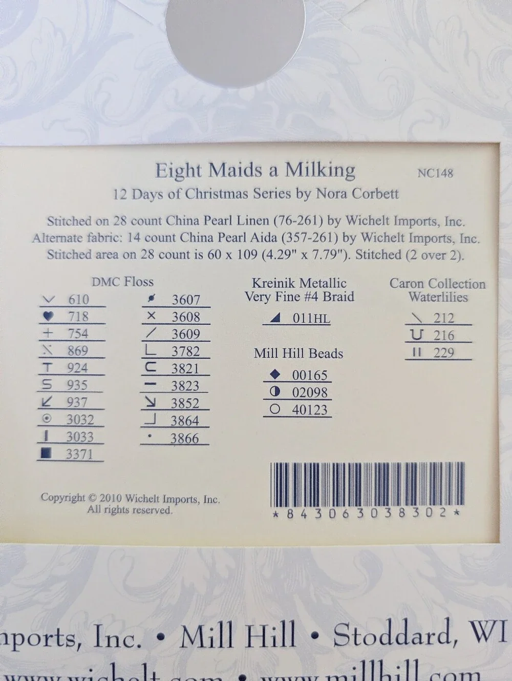 Nora Corbett 12 Days of Christmas Eight Maids a Milking Cross Stitch Kit NEW